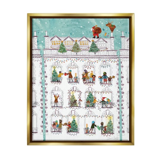 Stupell Industries Santa Claus Gifts City Rooftop Framed Floater Canvas Wall Art